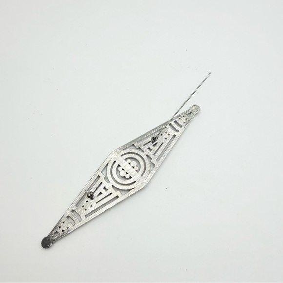 Vintage Silver Tone Art Deco Filigree Rhinestones Brooch Bar Pin - Picture 5 of 7